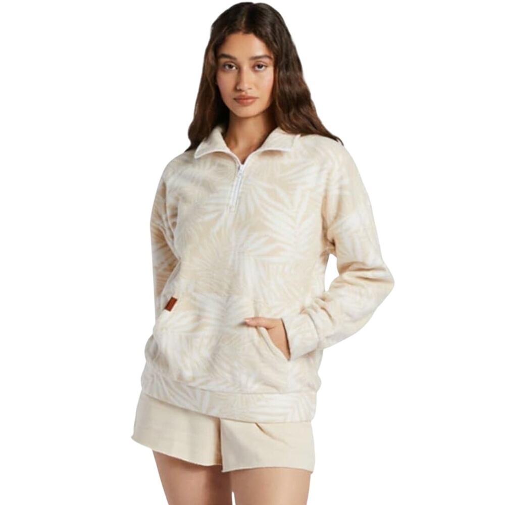Roxy Sweet Shade 1/2 Zip Pullover Fleece Tapioca Palmy Days - Size Large